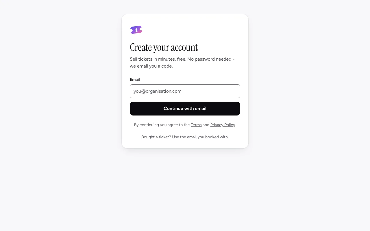 The Create your account page, with an email field and the Continue with email button